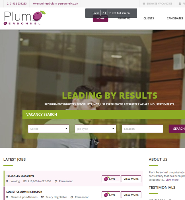 Plum Personnel | Recruitment Website Design | Website Portfolio | Diginow